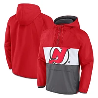 Veste à capuche demi-zip Anorak Raglan Fanatics pour hommes rouges des Devils du New Jersey Flagrant Foul