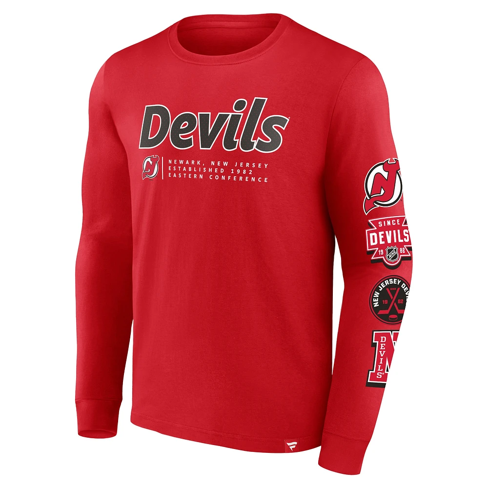 Men's Fanatics Red New Jersey Devils Strike the Goal Long Sleeve T-Shirt