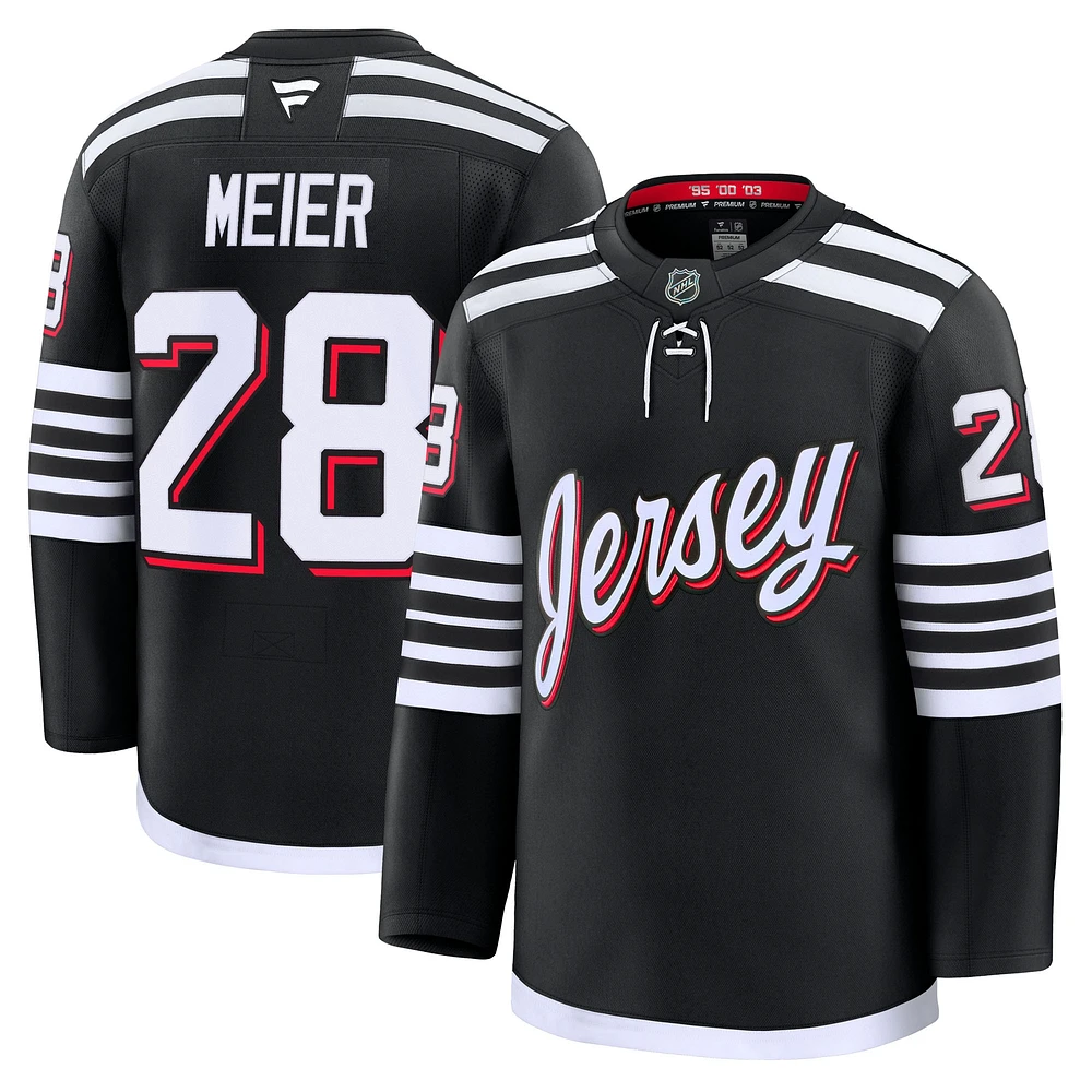 Maillot de remplacement premium noir New Jersey Devils Timo Meier pour hommes Fanatics