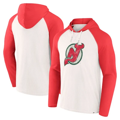 Sweat à capuche vintage raglan blanc/rouge New Jersey Devils Fanatics pour hommes