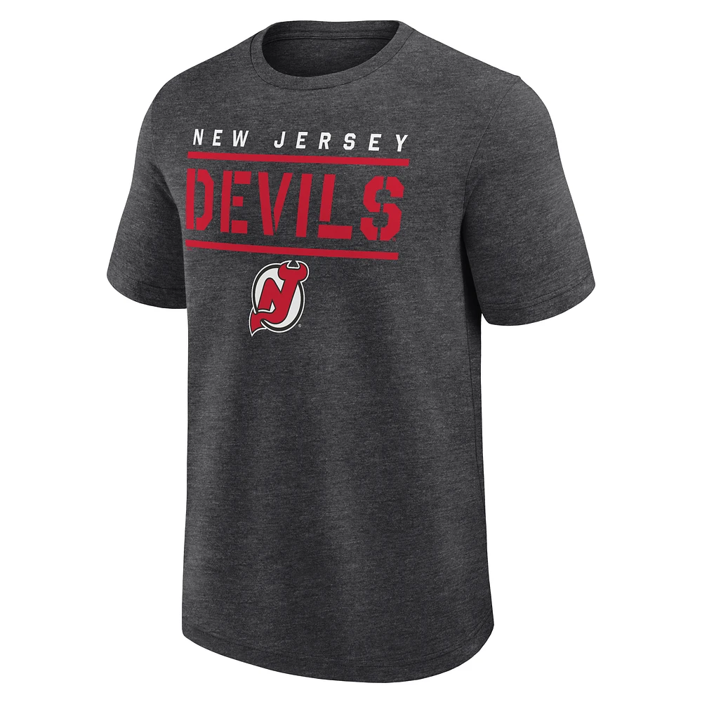 T-shirt pour homme, coloris anthracite chiné, des Devils du New Jersey, de qualité supérieure
