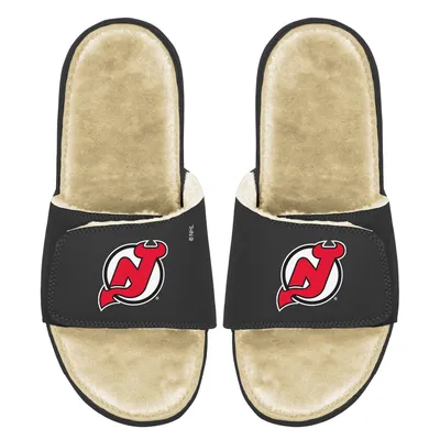 New Jersey Devils ISlide Faux Fur Slide Sandals - Black/Tan