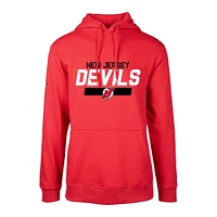 Levelwear pour hommes Jack Hughes Rouge New Jersey Devils Podium Nom et numéro Pull à capuche