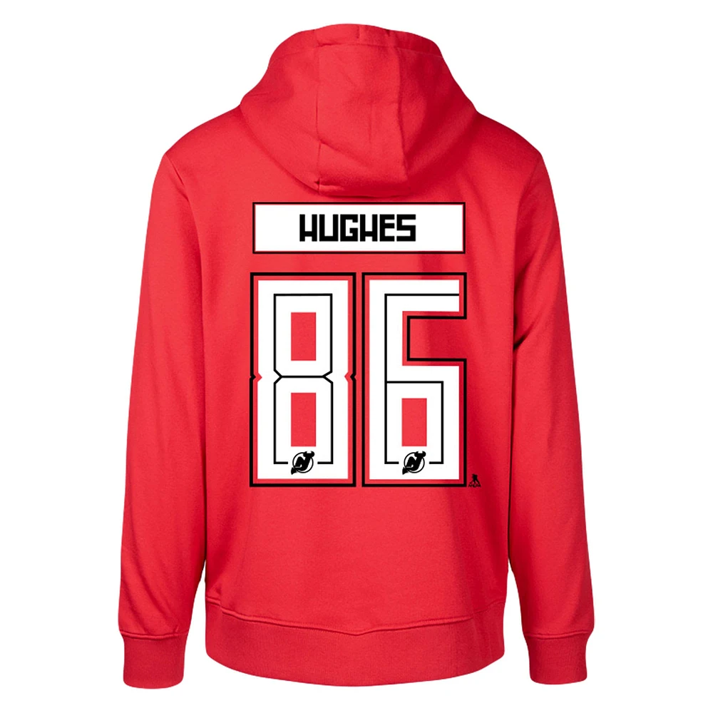 Levelwear pour hommes Jack Hughes Rouge New Jersey Devils Podium Nom et numéro Pull à capuche