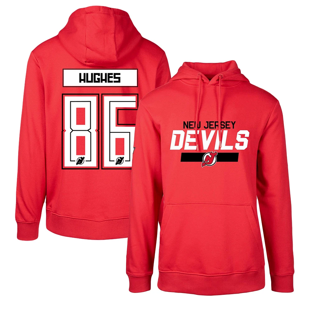 Levelwear pour hommes Jack Hughes Rouge New Jersey Devils Podium Nom et numéro Pull à capuche