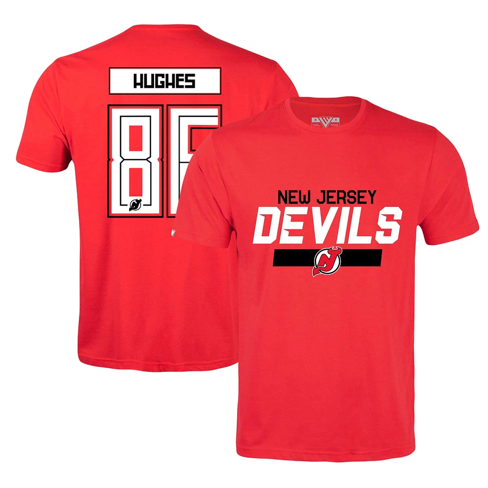 T-shirt rouge avec nom et numéro de joueur des Devils du New Jersey Jack Hughes Levelwear pour hommes