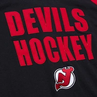 T-shirt à manches longues raglan noir/rouge pour homme Mitchell & Ness New Jersey Devils Legendary Slub