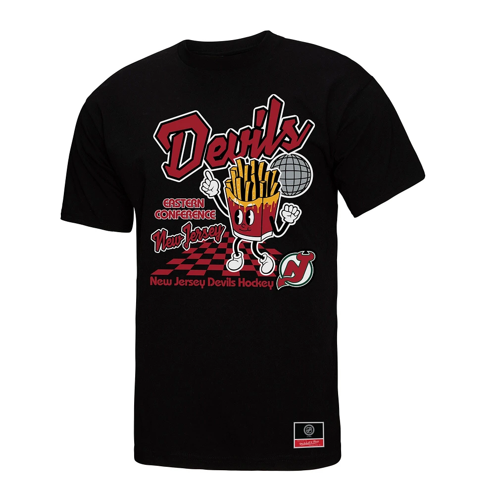 T-shirt noir pour homme Mitchell & Ness avec motif de nourriture locale des Devils du New Jersey