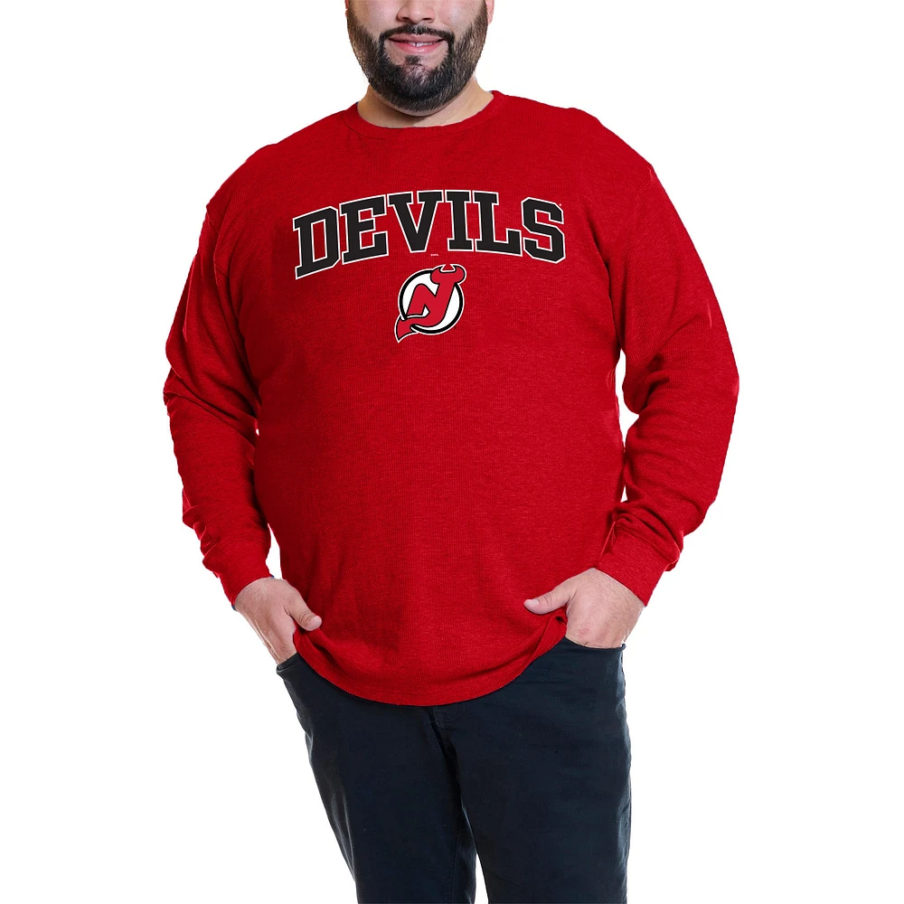 Sweat-shirt thermique à col rond pour homme Jack Hughes Red New Jersey Devils Big & Tall Name Number