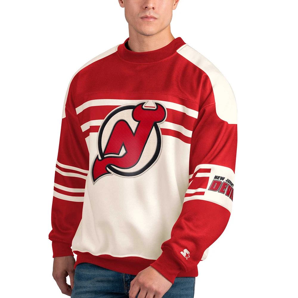 Sweat-shirt à col rond en polaire Starter White New Jersey Devils Defense pour hommes