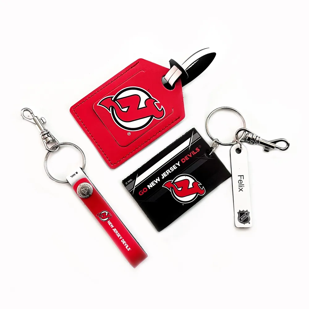 Devils du New Jersey - Coffret cadeau trois pièces en cuir avec étiquette personnalisée