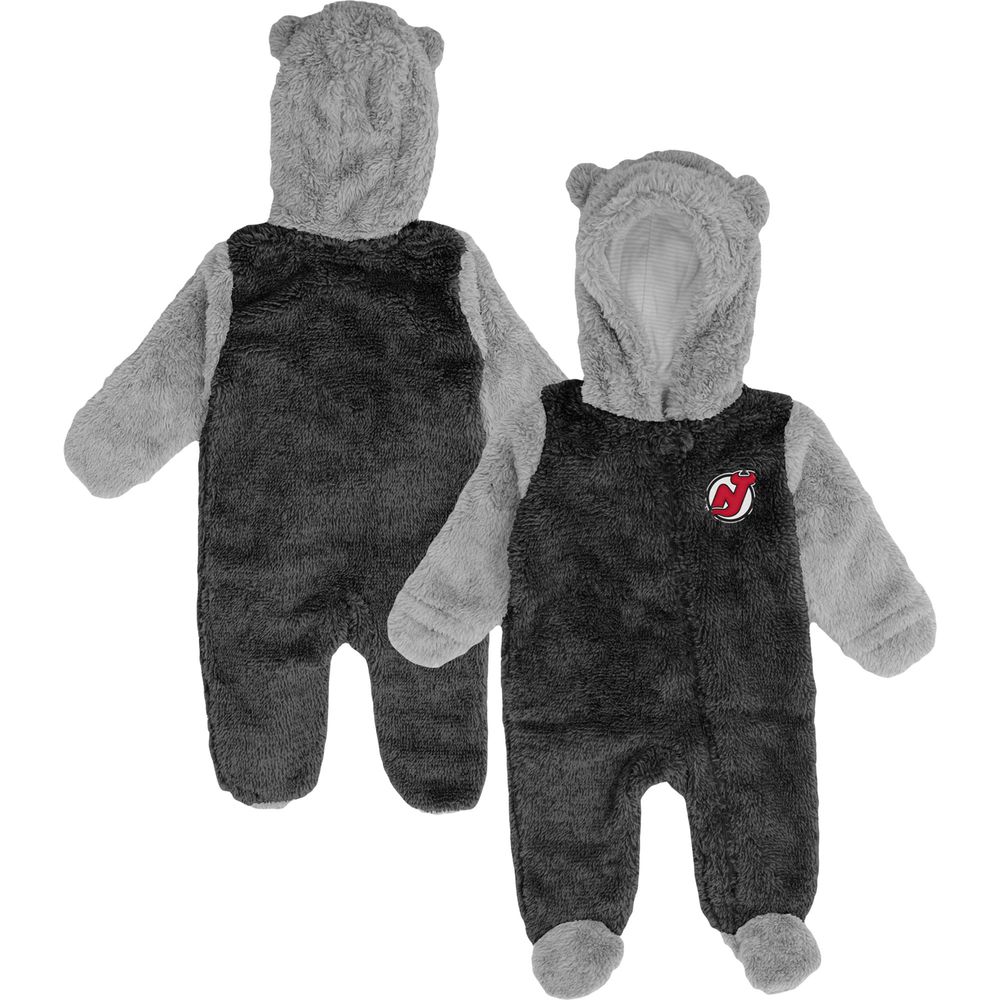 Newborn & Infant Black New Jersey Devils Game Nap Teddy Fleece Bunting Full-Zip Sleeper