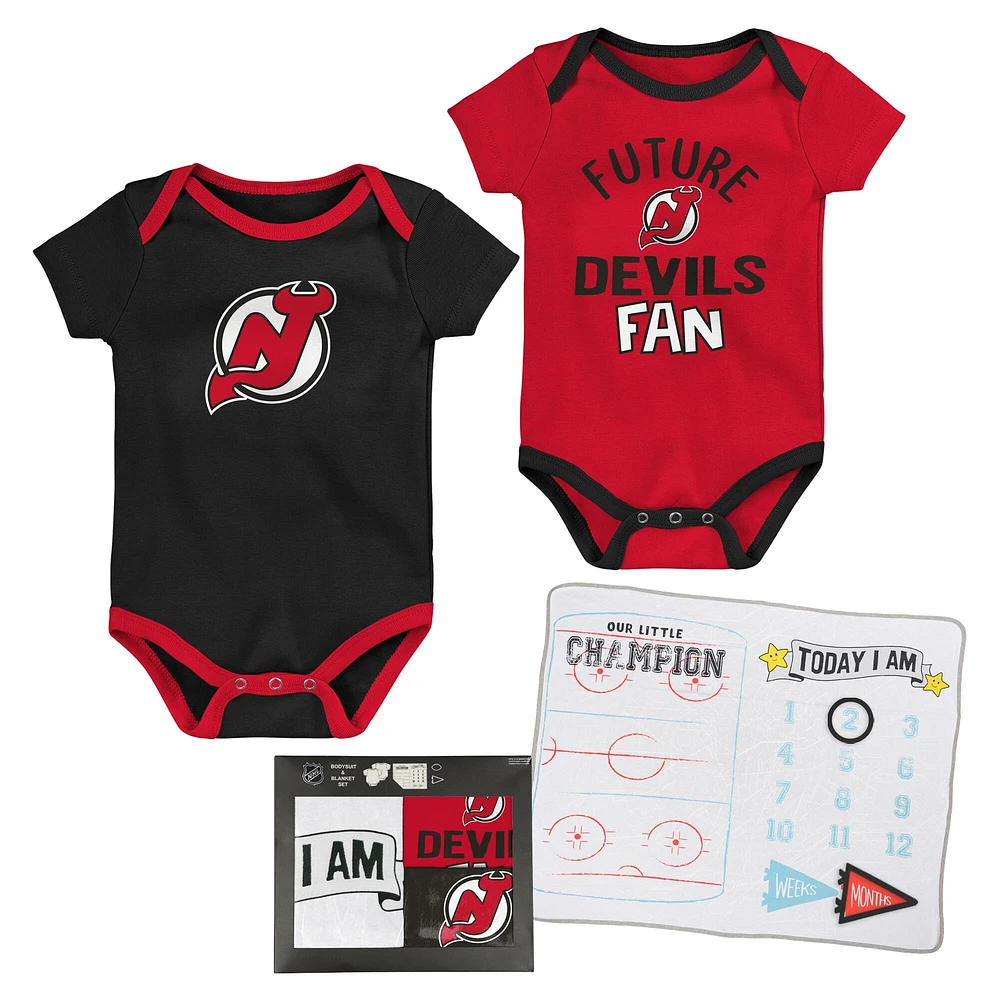Newborn & Infant New Jersey Devils #1 Draft Pick 2 Pack Bodysuit Blanket Set