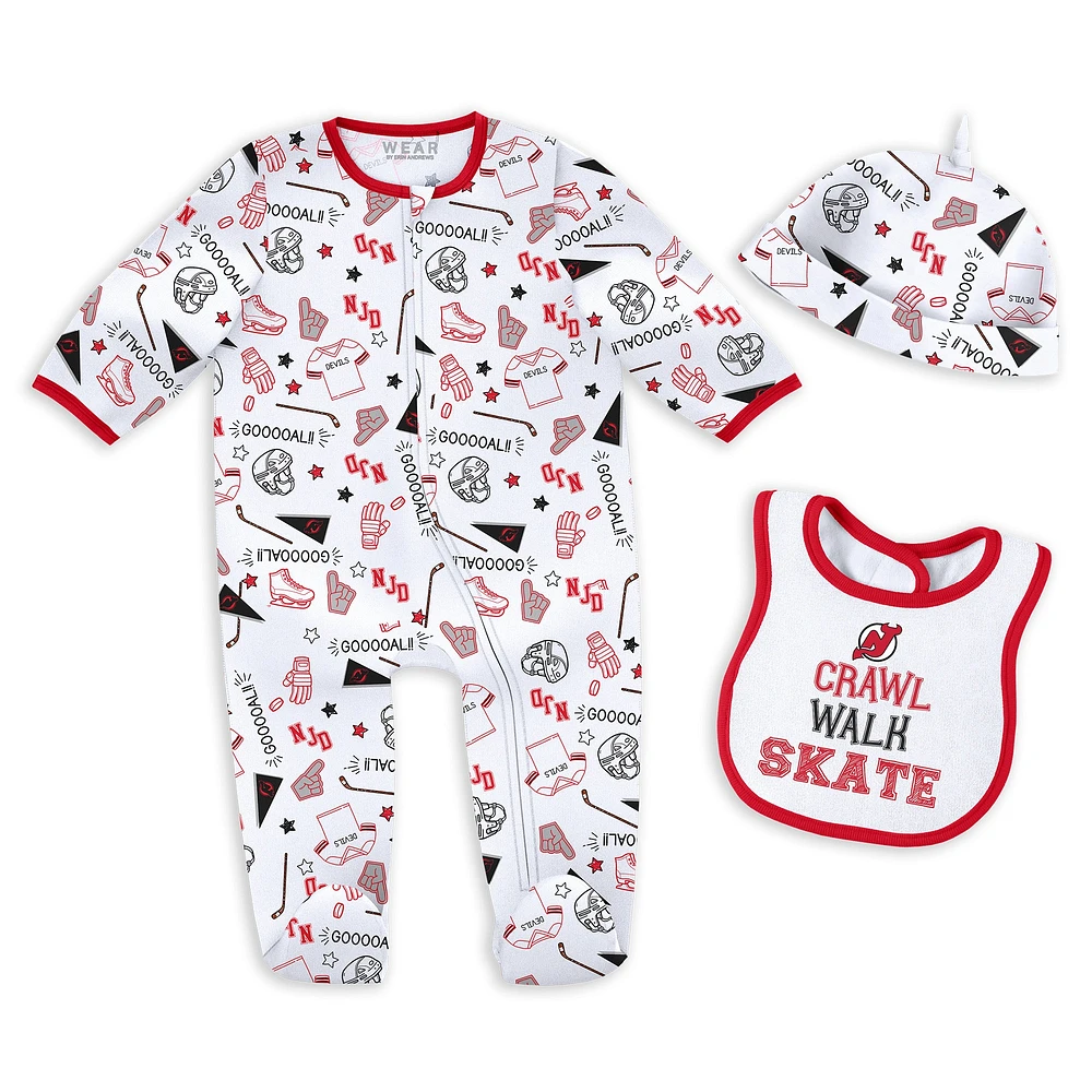 Ensemble pyjama et bavoir pour nouveau-né bébé par Erin Andrews New Jersey Devils Sleep and Play