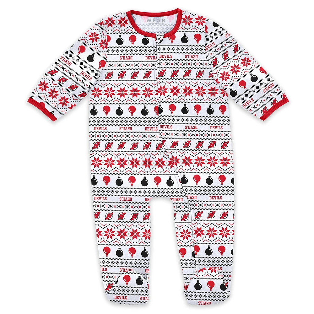 Ensemble de Noël pour nouveau-né WEAR by Erin Andrews avec pyjama et bavoir à fermeture éclair imprimé intégral des Devils du New Jersey