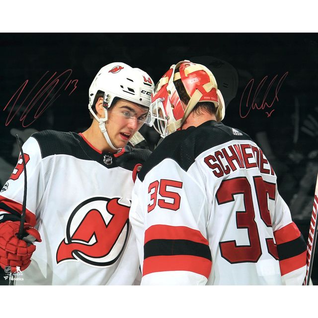 Nico Hischier et Cory Schneider Devils du New Jersey autographiés 16 "x 20" photographie de projecteur