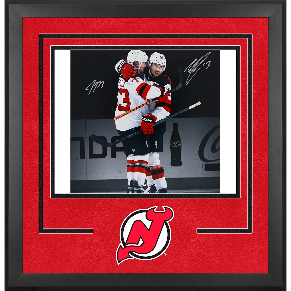 Nico Hischier & Tyler Toffoli New Jersey Devils Autographed Deluxe Framed 16" x 20" White Jersey Celebration Photograph