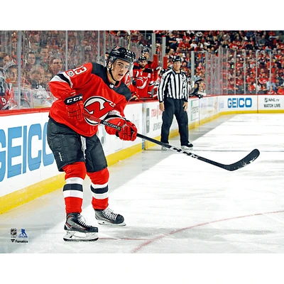 Nico Hischier New Jersey Devils Unsigned Red NHL Debut Photograph