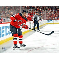 Nico Hischier New Jersey Devils Unsigned Red NHL Debut Photograph