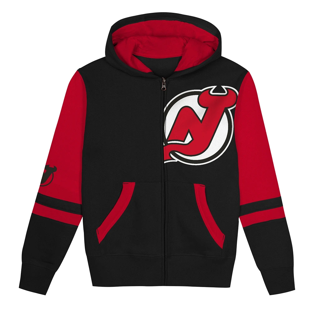 Sweat à capuche entièrement zippé pour préscolaire Black New Jersey Devils Face Off