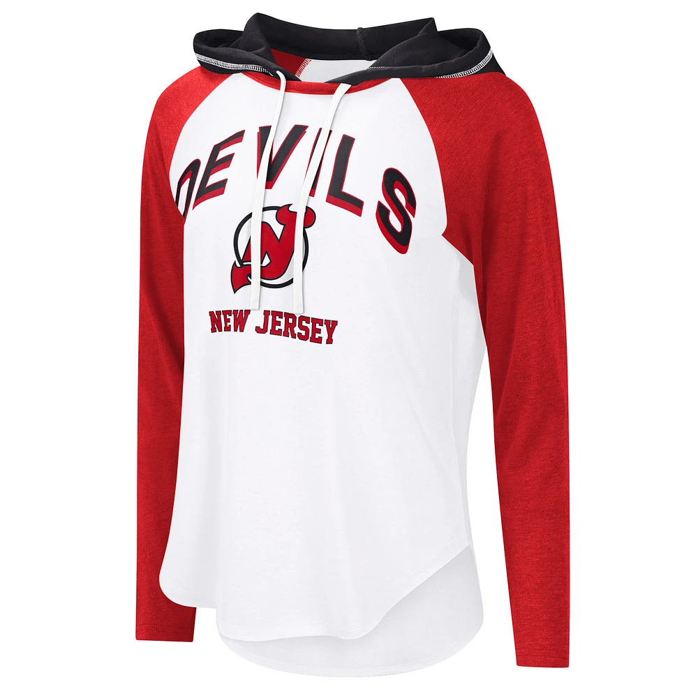 Women's G-III 4Her by Carl Banks  White New Jersey Devils VIP Raglan Long Sleeve Hoodie T-Shirt