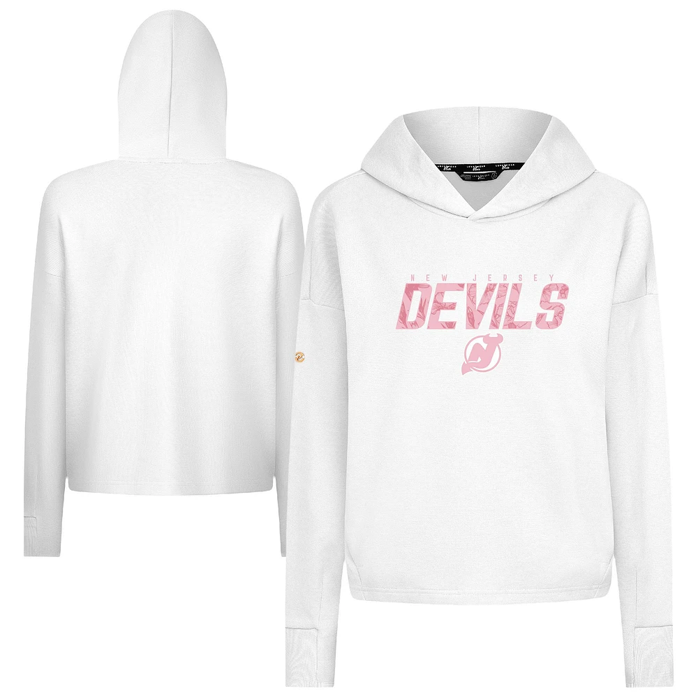 Women's Levelwear  White New Jersey Devils Mother's Day Sweet Floral Tri-Blend Cropped Pullover Hoodie