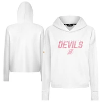 Women's Levelwear  White New Jersey Devils Mother's Day Sweet Floral Tri-Blend Cropped Pullover Hoodie