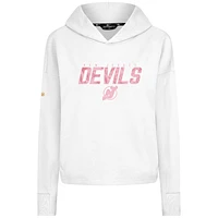 Women's Levelwear  White New Jersey Devils Mother's Day Sweet Floral Tri-Blend Cropped Pullover Hoodie