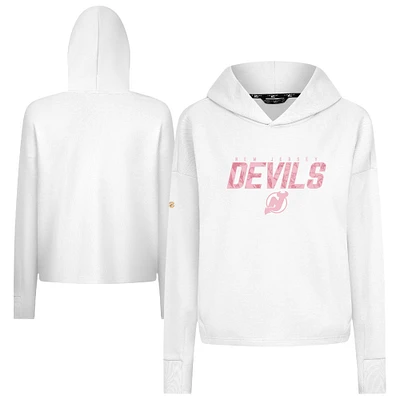 Women's Levelwear  White New Jersey Devils Mother's Day Sweet Floral Tri-Blend Cropped Pullover Hoodie