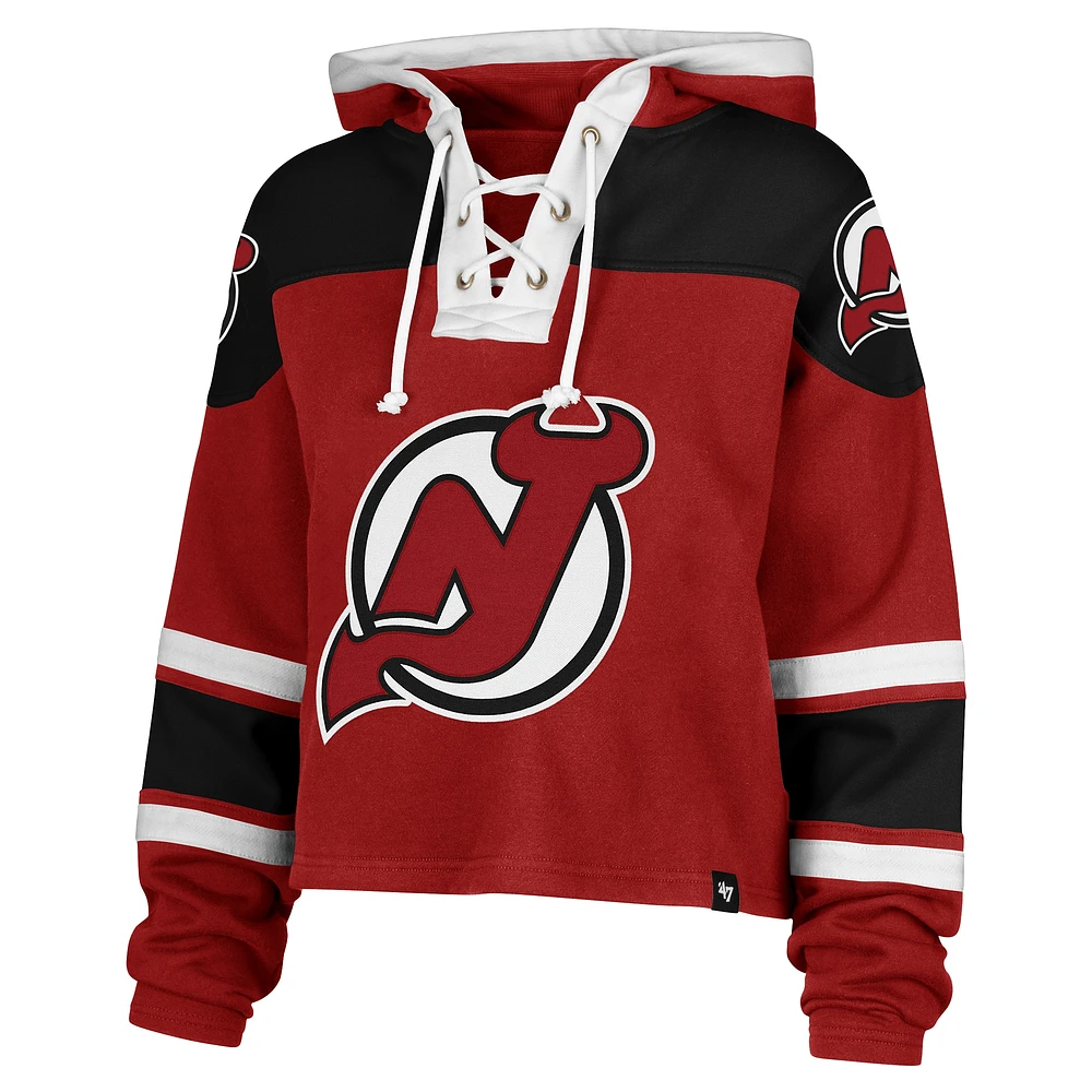 Women's '47 Red New Jersey Devils Cropped Superior Lacer Pullover Hoodie