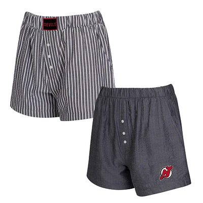 Women's Concepts Sport  Charcoal New Jersey Devils Two-Pack Boxer Shorts Set