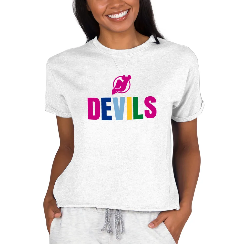Women's New Jersey Devils Concepts Sport Heather Gray Tri-Blend Mainstream  Terry Short Sleeve Sweatshirt Top
