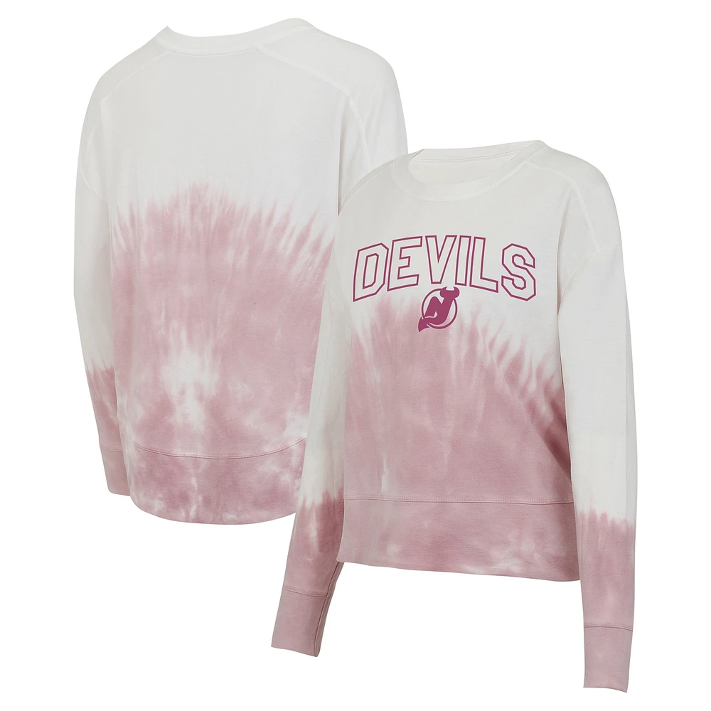 T-shirt à manches longues Concepts Sport rose/blanc New Jersey Devils Orchard Tie-Dye pour femmes