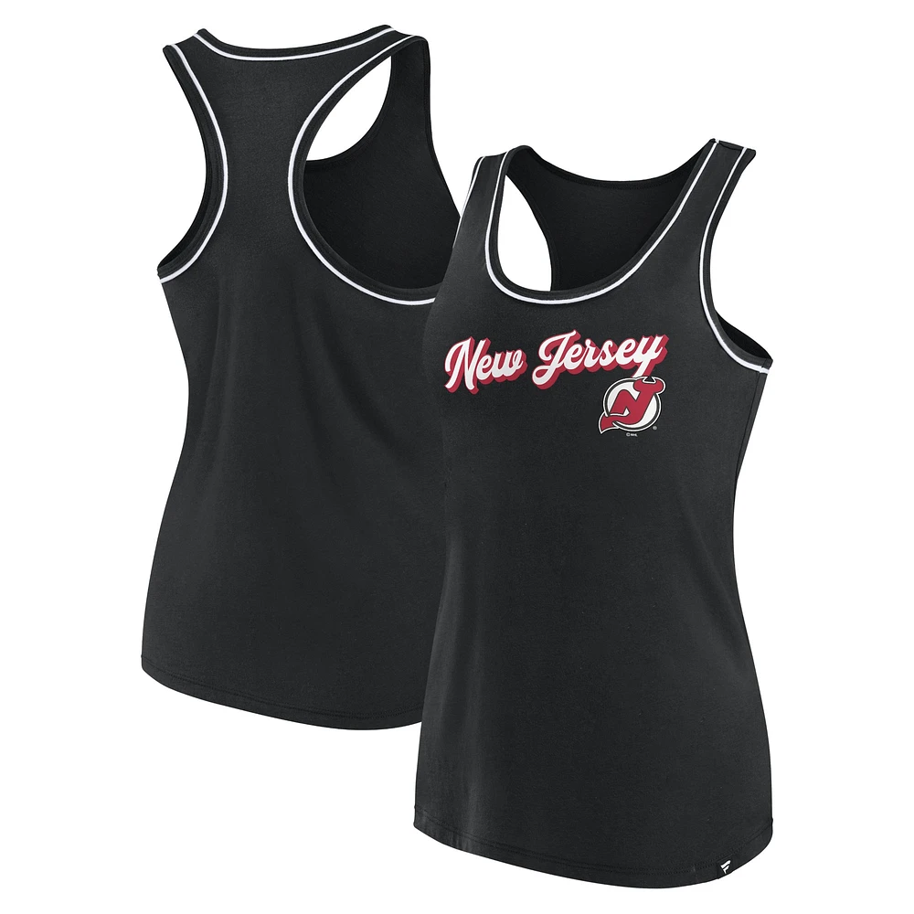 Women's Fanatics Black New Jersey Devils Wordmark Logo Racerback Scoop Neck Tank Top