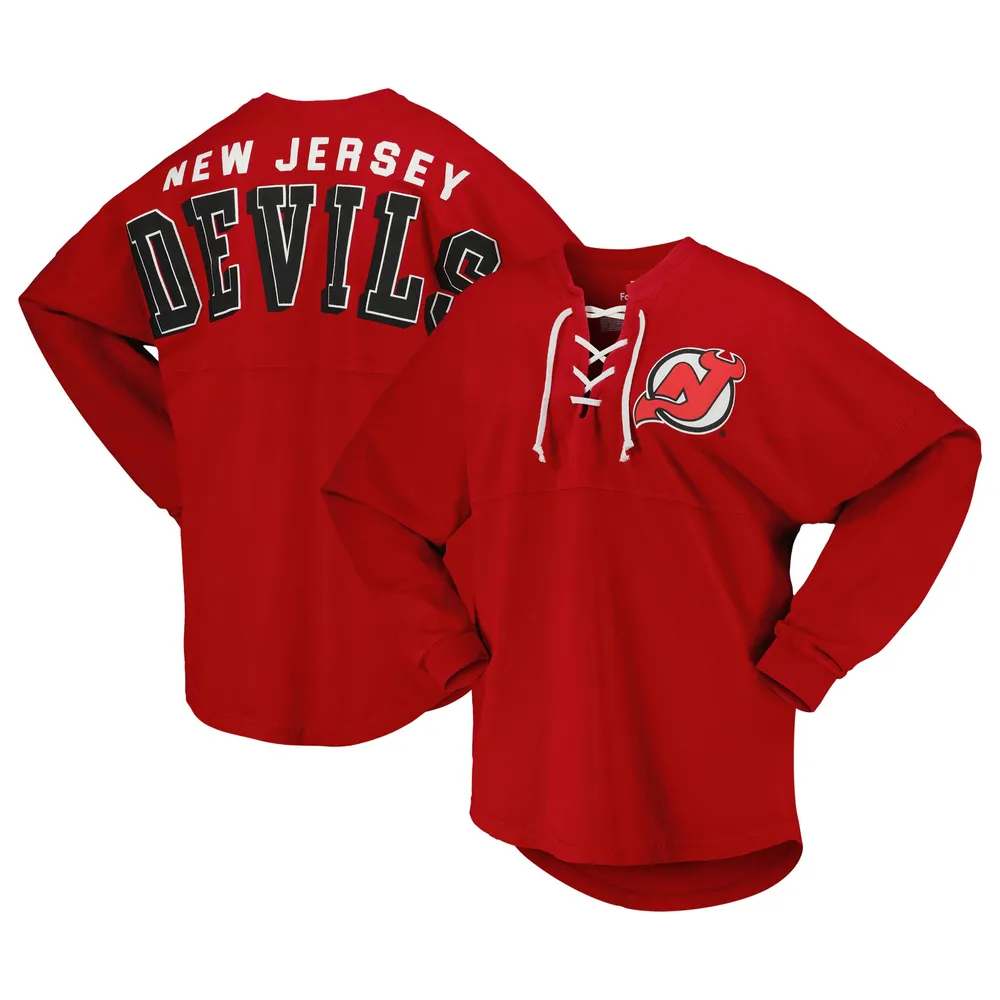 Women's Fanatics Branded Red New Jersey Devils Spirit Lace-Up V-Neck Long  Sleeve Jersey T