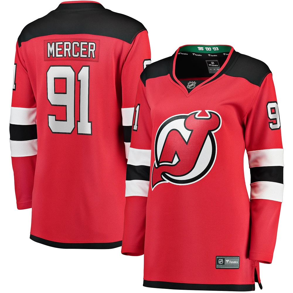 Maillot Breakaway à domicile des Devils du New Jersey Fanatics Dawson Mercer rouge pour femmes