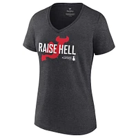 T-shirt à col en V Fanatics Heather Charcoal pour femmes des Devils du New Jersey 2023 séries éliminatoires de la Coupe Stanley Raise Hell