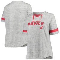 T-shirt à lacets grande taille Fanatics Heather Grey New Jersey Devils pour femmes