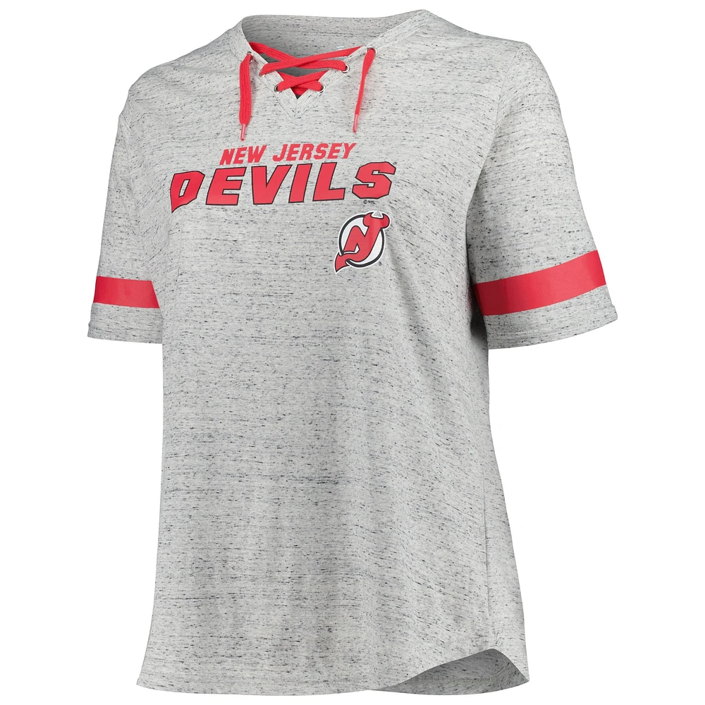 T-shirt à lacets grande taille Fanatics Heather Grey New Jersey Devils pour femmes