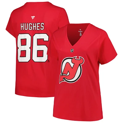 T-shirt avec nom et numéro pour femmes Fanatics Jack Hughes, rouge, New Jersey Devils, grande taille