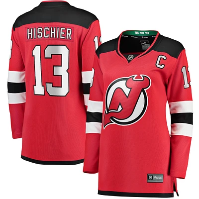 Fanatics pour femmes Nico Hischier Rouge New Jersey Devils Captain Patch Home Breakaway Maillot