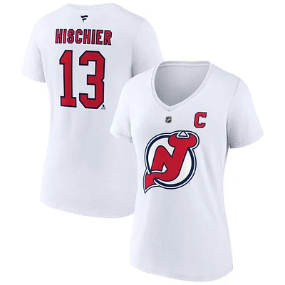 T-shirt blanc à col en V avec nom et numéro Fanatics Nico Hischier pour femmes, édition spéciale 2.0 des Devils du New Jersey