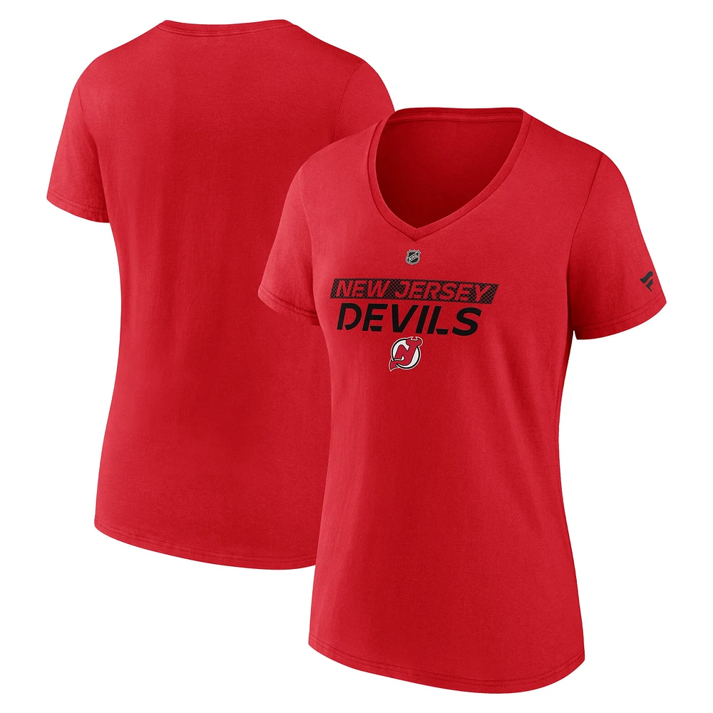 Women's Fanatics  Red New Jersey Devils Authentic Pro Core Primary V-Neck T-Shirt