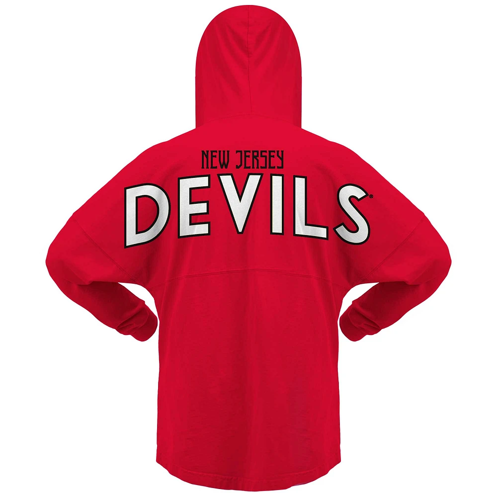 Women's Fanatics Red New Jersey Devils Lace-Up V-Neck Long Sleeve Hoodie T-Shirt