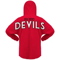 Women's Fanatics Red New Jersey Devils Lace-Up V-Neck Long Sleeve Hoodie T-Shirt