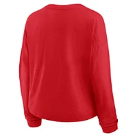 Women's Fanatics Red New Jersey Devils Oversized All Out Effort Long Sleeve Henley T-Shirt