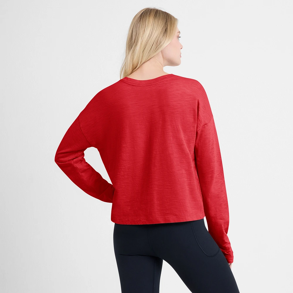Women's Fanatics Red New Jersey Devils Oversized All Out Effort Long Sleeve Henley T-Shirt