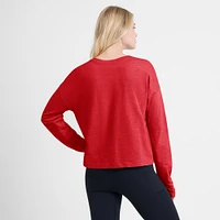 Women's Fanatics Red New Jersey Devils Oversized All Out Effort Long Sleeve Henley T-Shirt