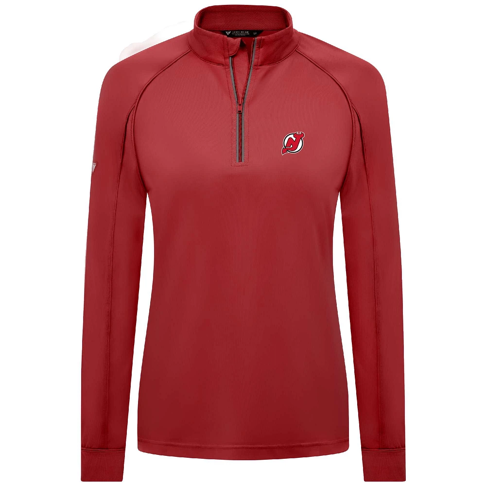 Haut à glissière quart de tour Kinetic Insignia Core Raglan pour femme Levelwear Red New Jersey Devils