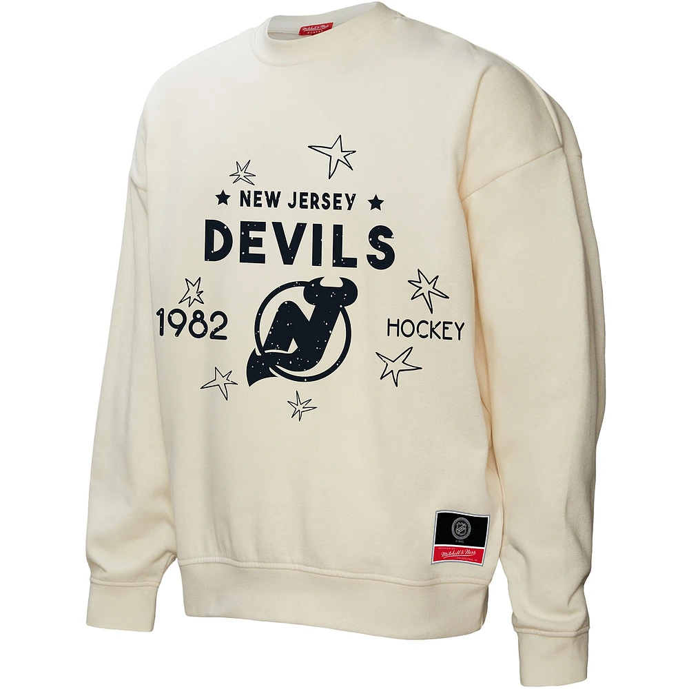 Women's Mitchell & Ness  Cream New Jersey Devils Logo 3.0 Pullover Sweatshirt